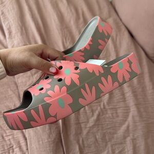 Floral Platform Crocs Slides